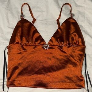 Forever 21 Rust Satin Crop Cami with Rhinestone Heart